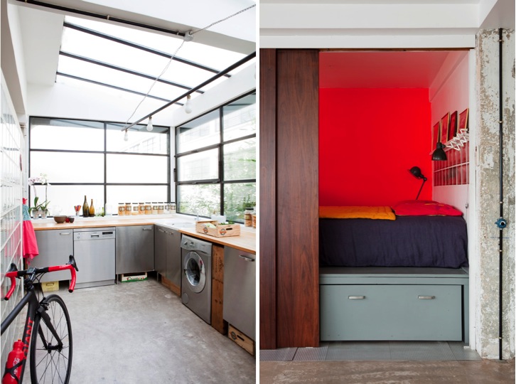 hide away bedroom + industrial kitchen | Home and Garden | Pinterest